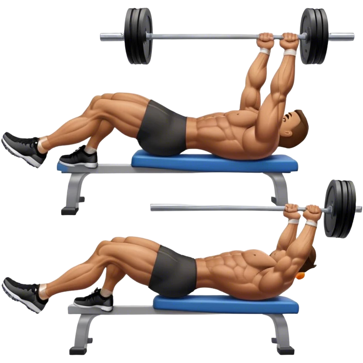 side-view bodybuilder lying down barbell glute-bridges emoji