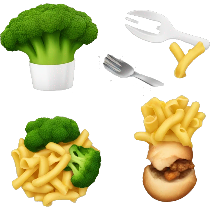lunch of macaroni and broccoli and chicken emoji