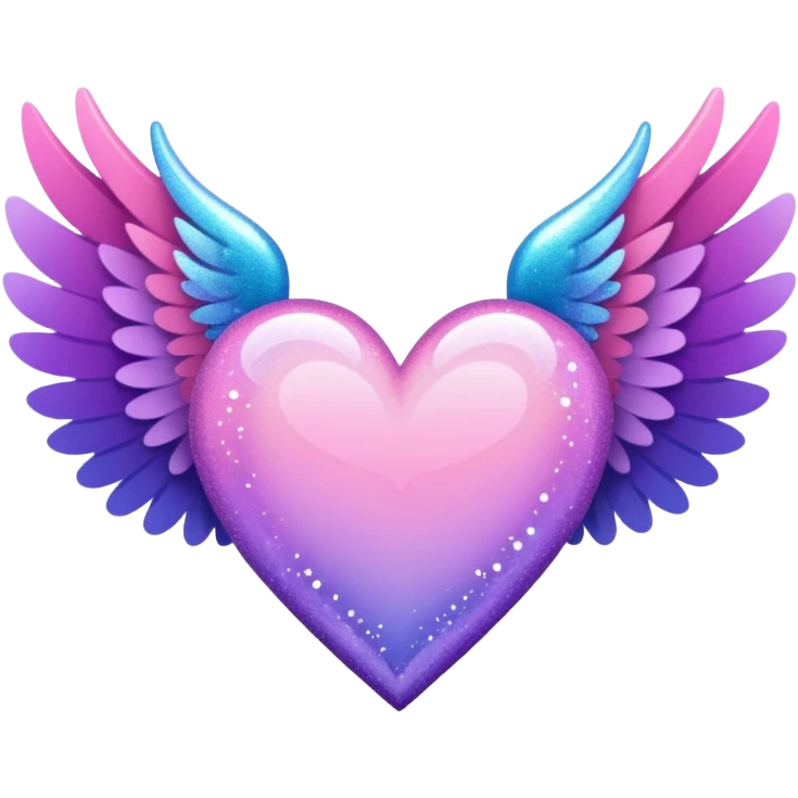 ombré heart with big full pastel wings with glitter and sparkles emoji