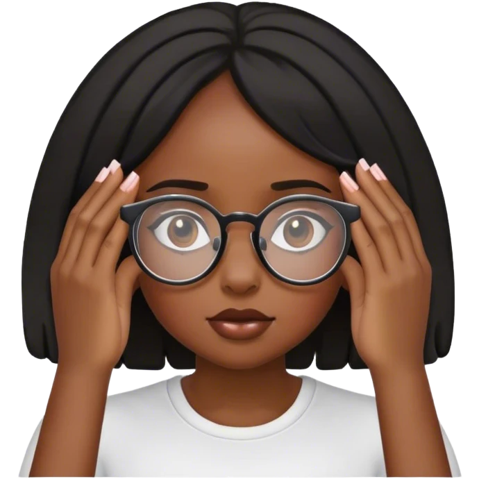 Black girl with glasses hands in front of her face  emoji