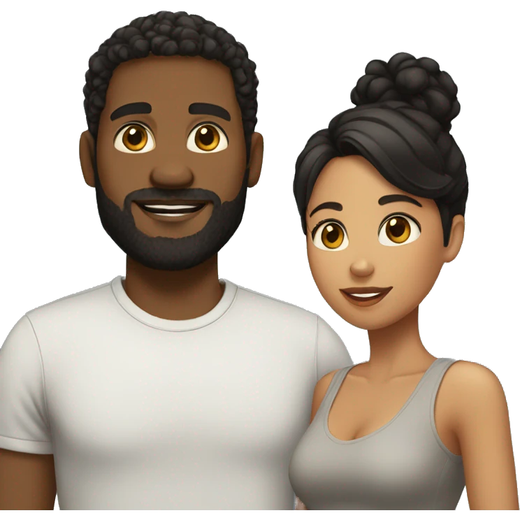 Couple very short hair black man with beard and mixed race woman with long curly black hair emoji