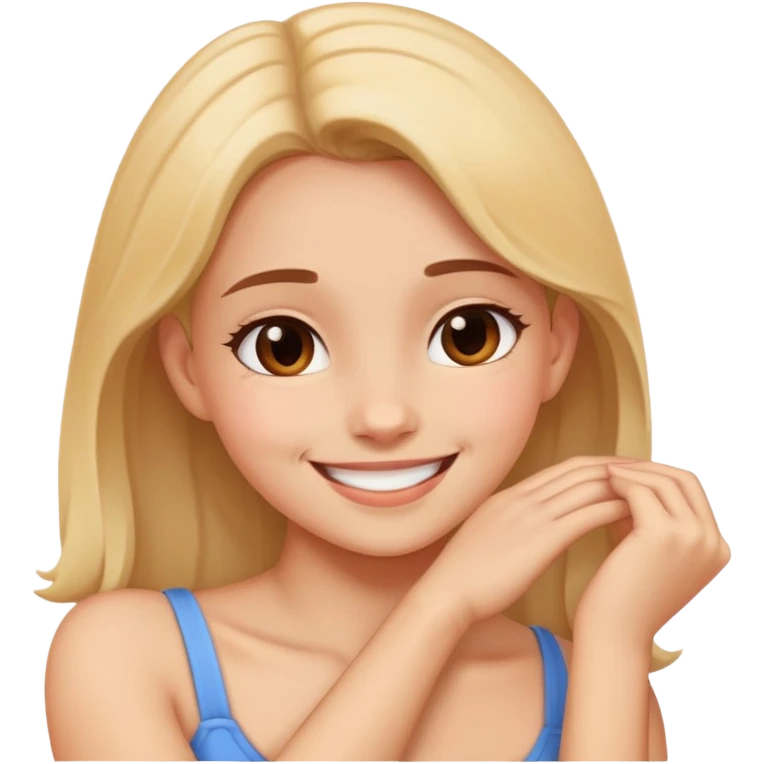 A girl grabbing her neck and smiling emoji