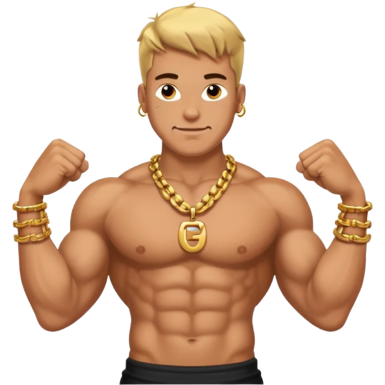 smug muscular shirtless german flexing with gold chain emoji