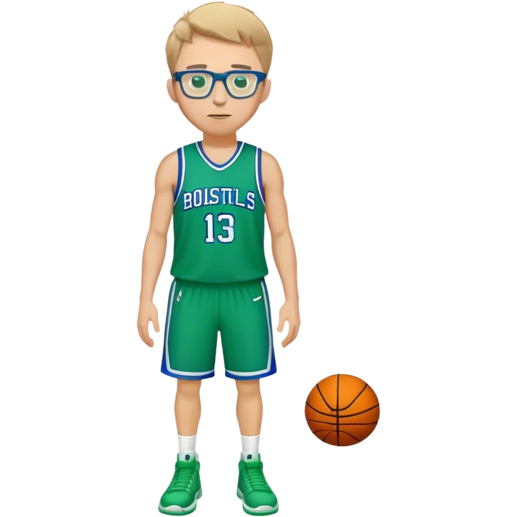 full body white male basketball wearing glasses in blue an green uniform emoji