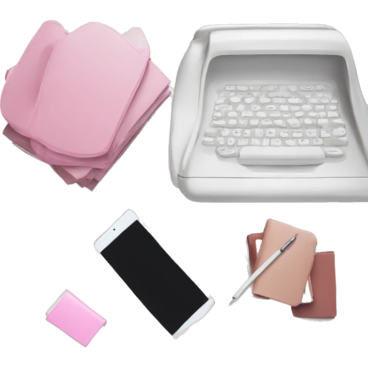 Aesthetic, White Desk with pink iPad and books￼  emoji