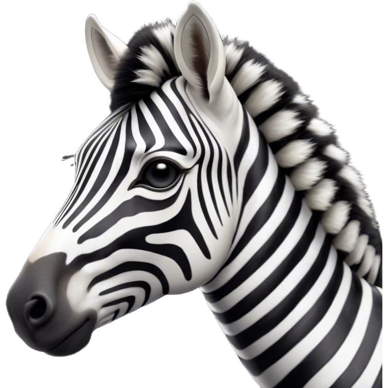 Cinematic Noble Zebra Portrait Emoji, Poised and regal, with a lean, elegant build, a long, graceful equine snout and striking fur of bold black and white stripes, deep-set soulful piercing eyes, Simplified yet sharp and sophisticated features, highly detailed, glowing with a soft, dignified glow, high shine, intelligent and graceful, stylized with an air of savannah chic, focused and attentive, soft glowing outline, capturing the essence of a watchful and confident equine that feels as though it could gallop out of the screen with effortless authority! emoji
