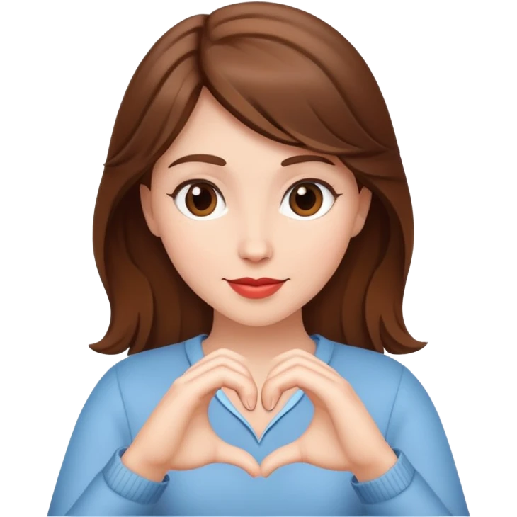White woman with brown hair and heart hands emoji