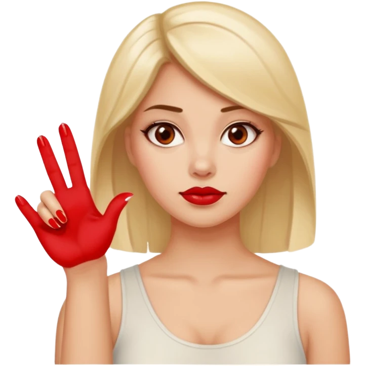 I want the woman to look like she is rejecting something. She is holding her hand up like "nope" and looking unimpressed and sassy emoji