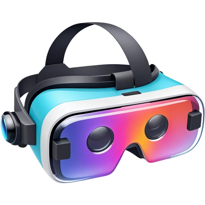 Show a VR headset or AR glasses, symbolizing the immersive experience. Include virtual objects or a 3D scene floating in the air in front of the headset. Use modern, tech-inspired colors. Do not include any emojis or smiley faces. Make the background transparent. emoji