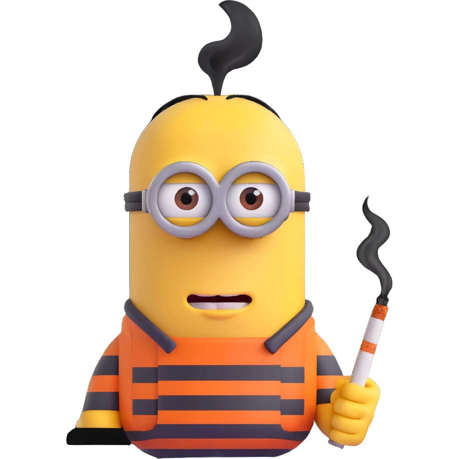 minion emoji with prison stripes, scowling, cigarette in mouth emoji