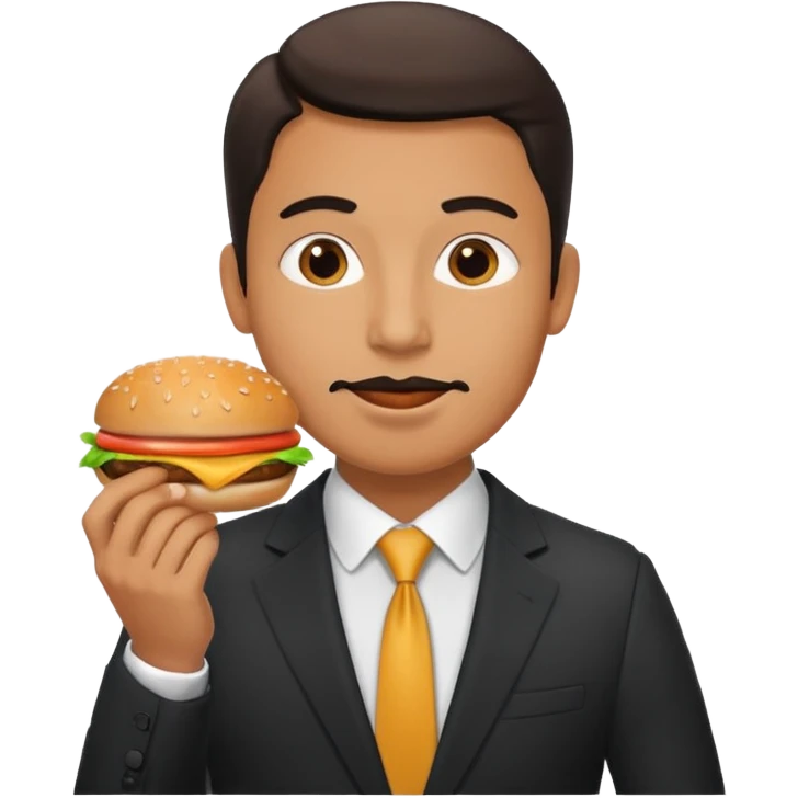 male wearing suit eating hamburger emoji