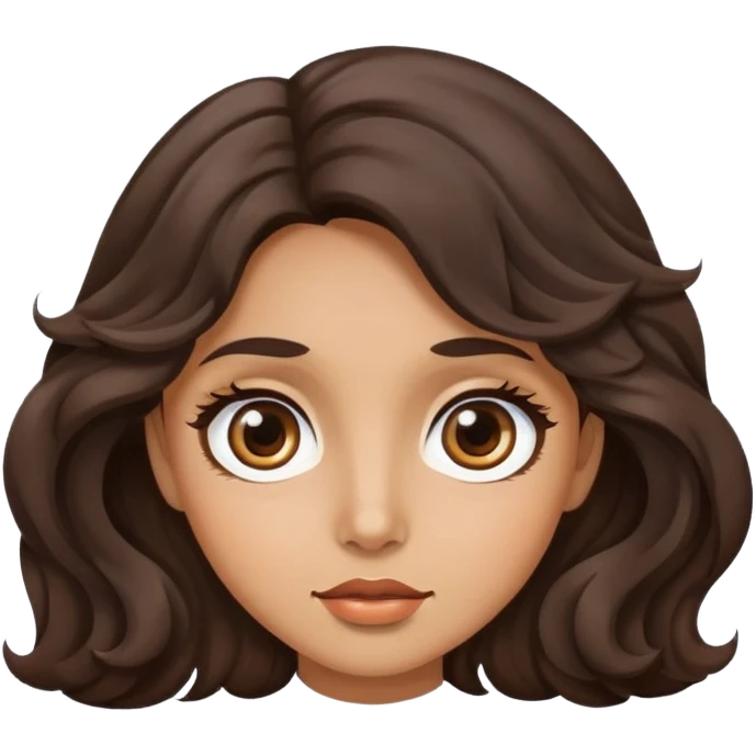 woman face with big eyes, medium skin tone, and dark wavy hair emoji