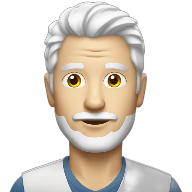 man with white hair and poker emoji