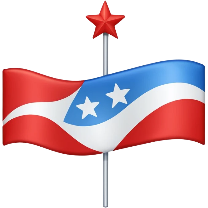 iphone flag emoji with red in left with 64 white 4 pointed stars forming an equilateral rhombus and in right two colors blue above and white emoji