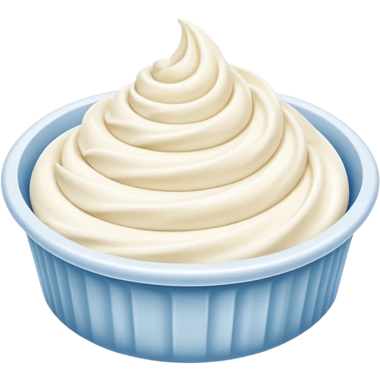 cream cheese, smooth white mound or swirl, silky thick texture, soft peaks, mild sheen, clean finish, fresh and pure, optional small unbranded container, no toppings, herbs, tools, or faces, clean 3D rendering, soft shadows, transparent background, emoji scale emoji