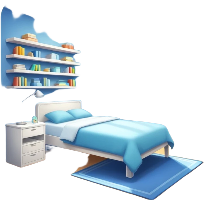 sparkling clean room with a made bed, neat shelves, and sunlight through the window emoji