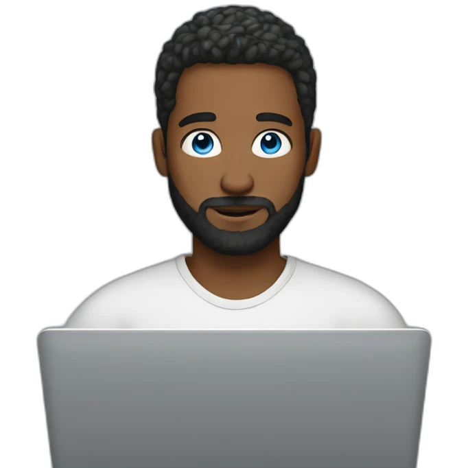 man with blue eyes bun and beard at a laptop emoji