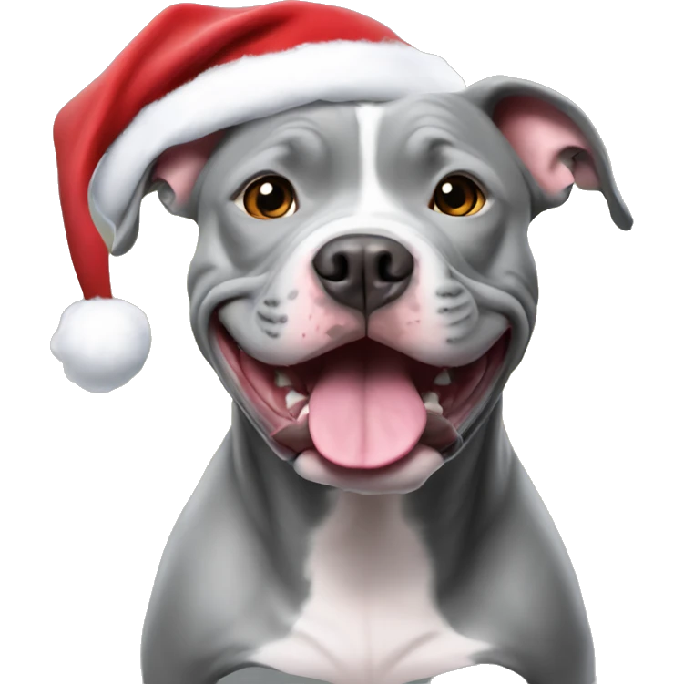 All Grey Pitbull with Santa Hat emoji
