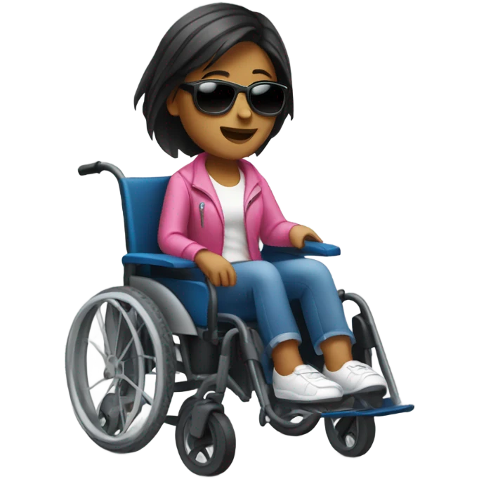 a girl with sunglasses sitting in a motorized wheelchair emoji