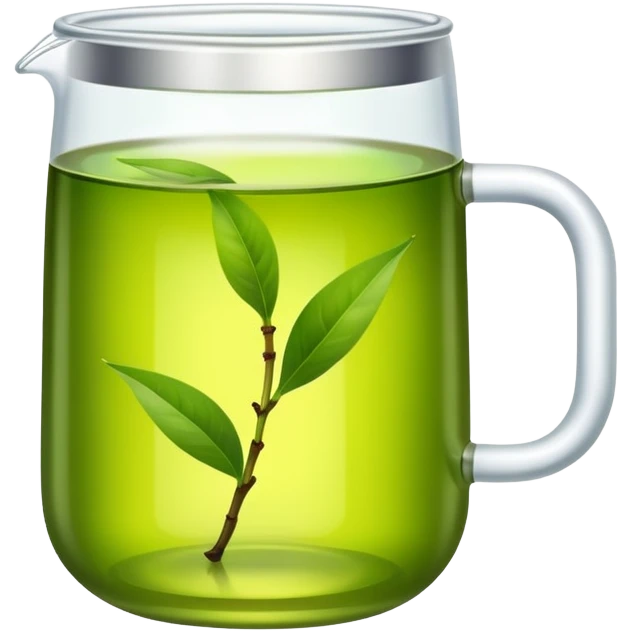Green tea in traditional Chinese clear glass, fresh tea leaves, emoji style emoji