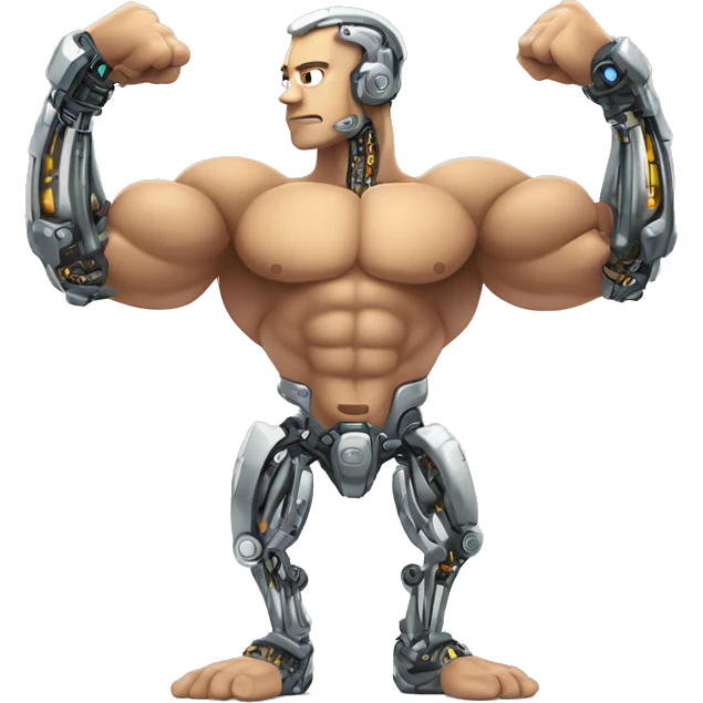 Flexing cyborg bicep and forearm with circuits and shocks emoji