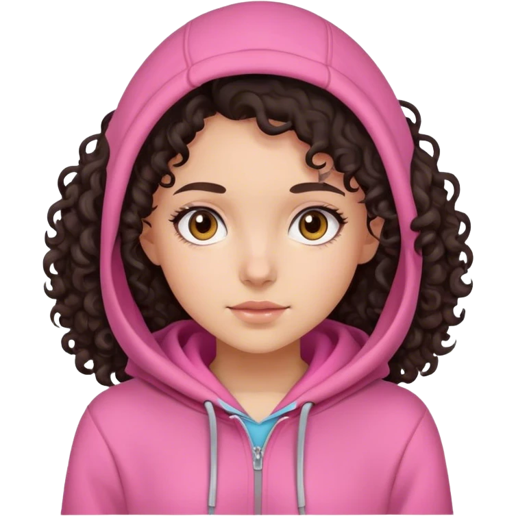 girl with dark curly hair brown eyes pink hoodie  emoji