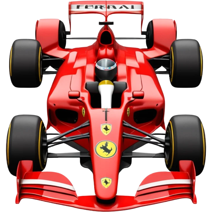 top view of a sleek red Ferrari Formula 1 car from the 2000s with black cockpit, emoji style emoji