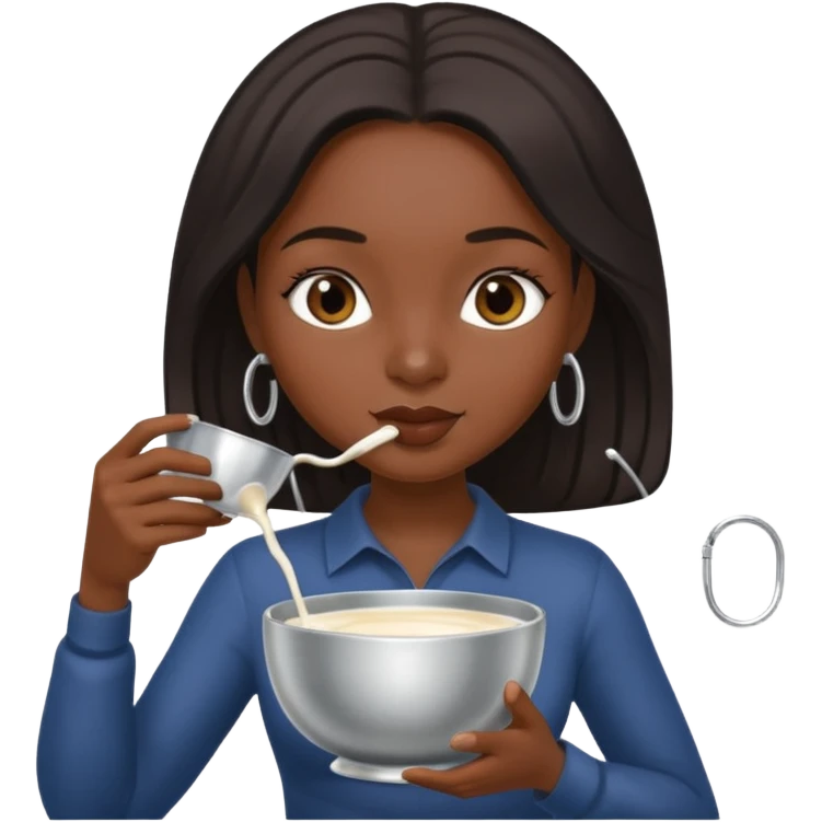Dark Women drinking  from sliver milk bowl with only leash on emoji