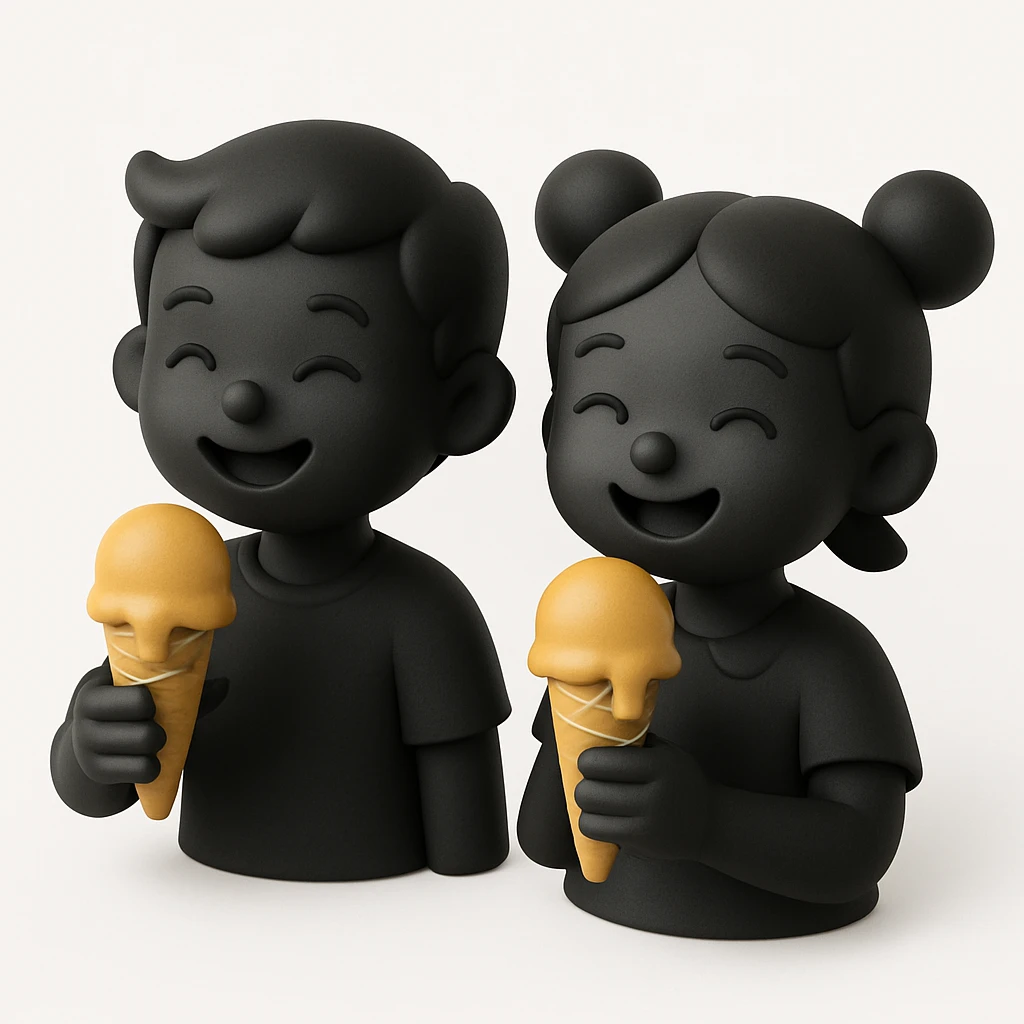 happy children with melting ice cream cones emoji