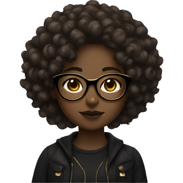 Curly hair girl with golden glasses, dark skin and aesthetic clothes emoji
