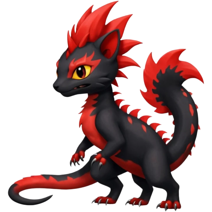 Shiny badass Fiery gothic evil black and red salandit-Liten-torracat with a red Mohawk  emoji