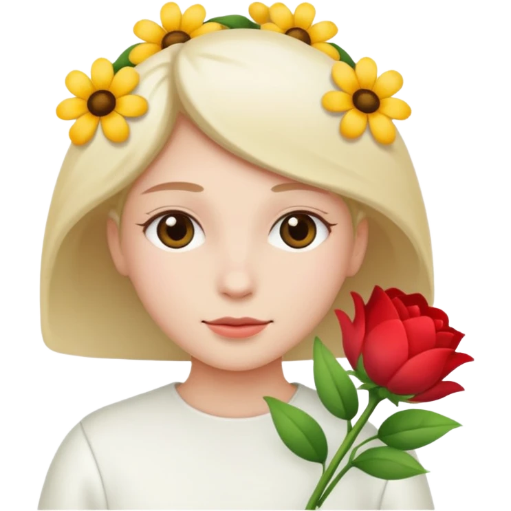 With flowers and wearing white emoji