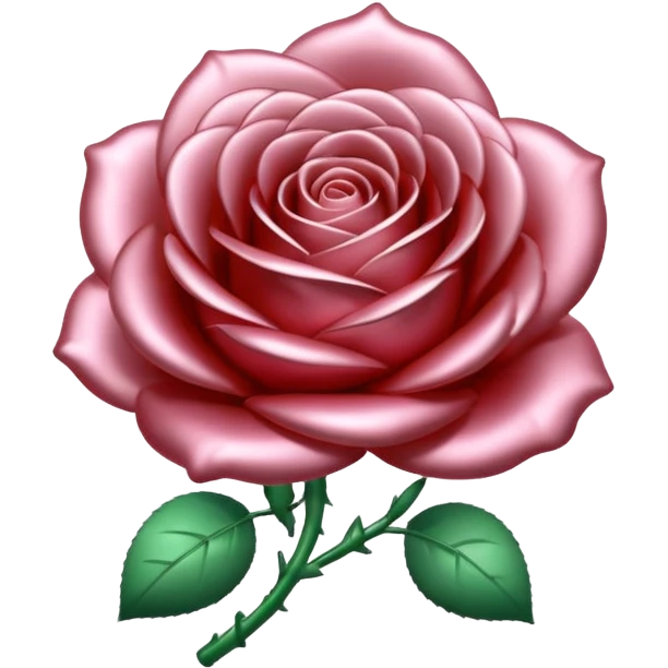 A rose emoji made of liquid silver metal, smooth metallic petals, reflective chrome surface, soft gradients, elegant shape, minimalistic iOS emoji style, centered, clean white background, realistic highlights, no text emoji