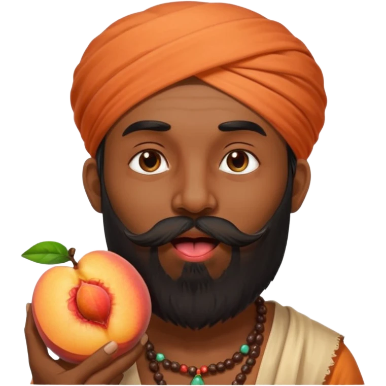 Indian man with a long beard licking a peach emoji