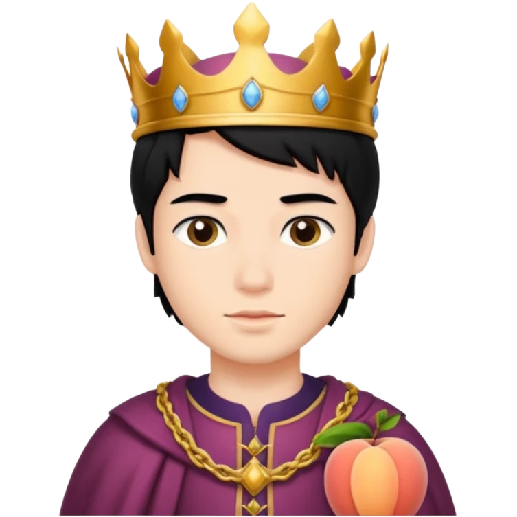 black hair young king and peach emoji