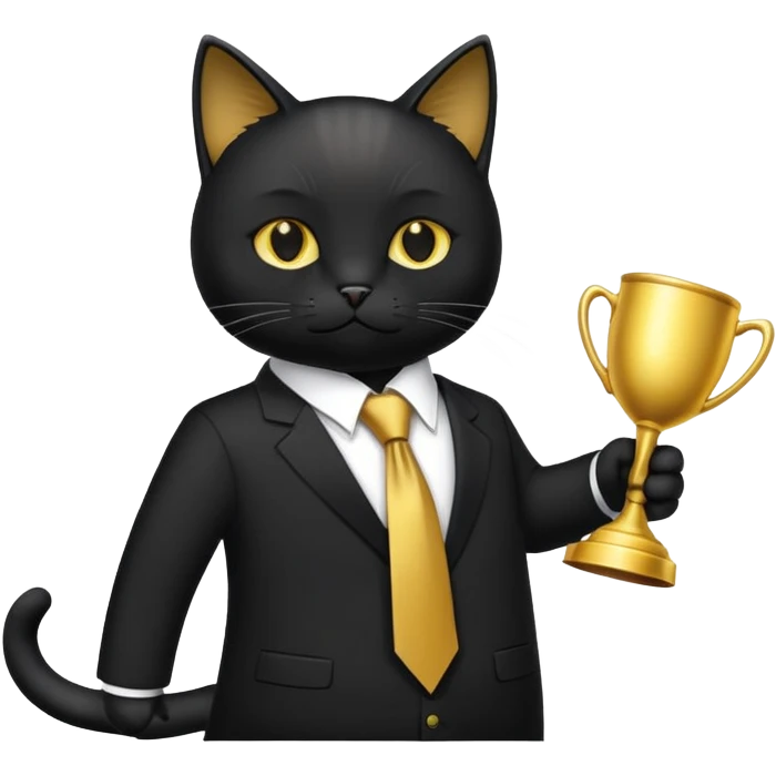 A black cat in a black business suit and the name PrimeCopy next to it emoji