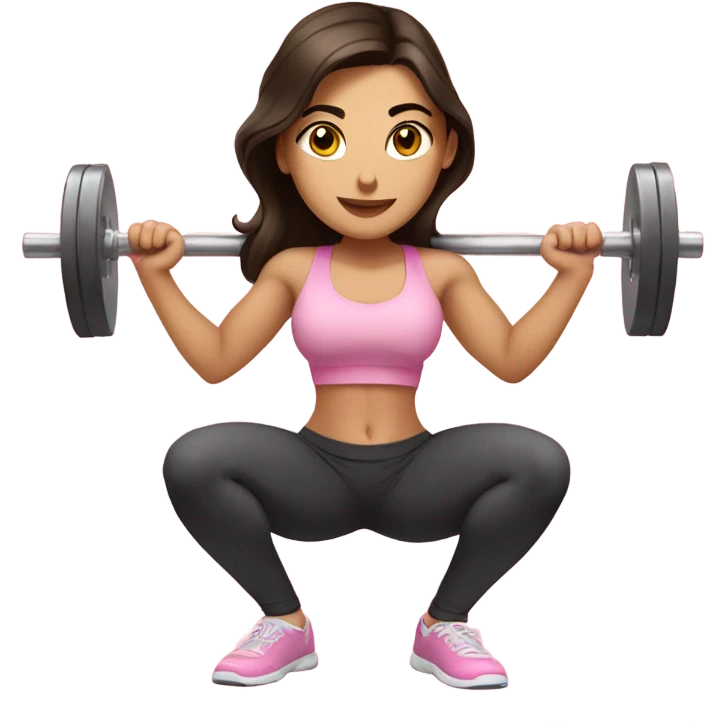 Pretty brunette women squatting weights in light pink emoji