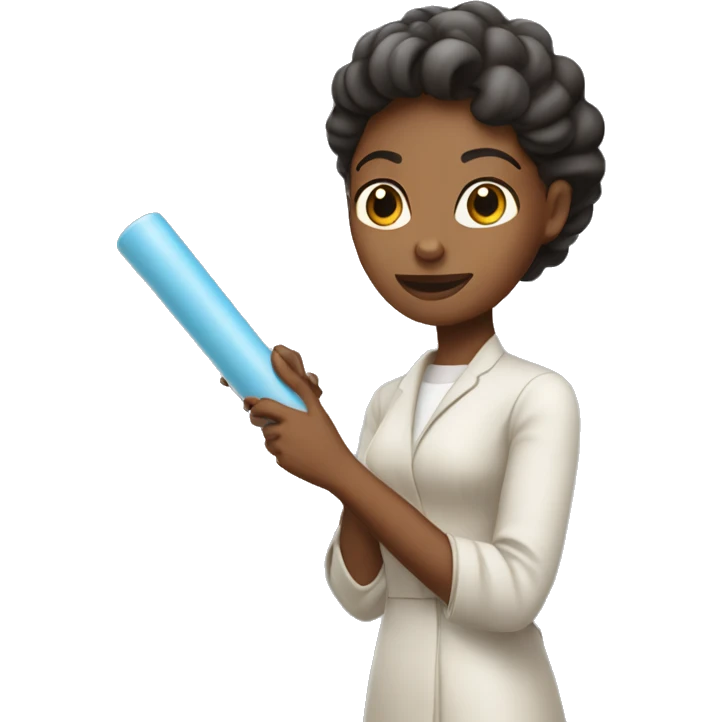 a beautiful woman holding a long, slim 
plastic, cylindrical object emoji