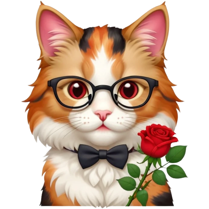 Nerd cat holding rose in its mouth emoji