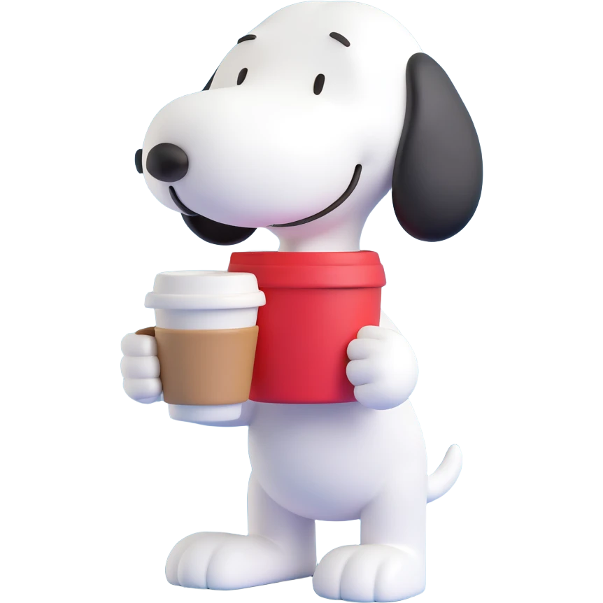 Snoopy holding a coffee cup emoji