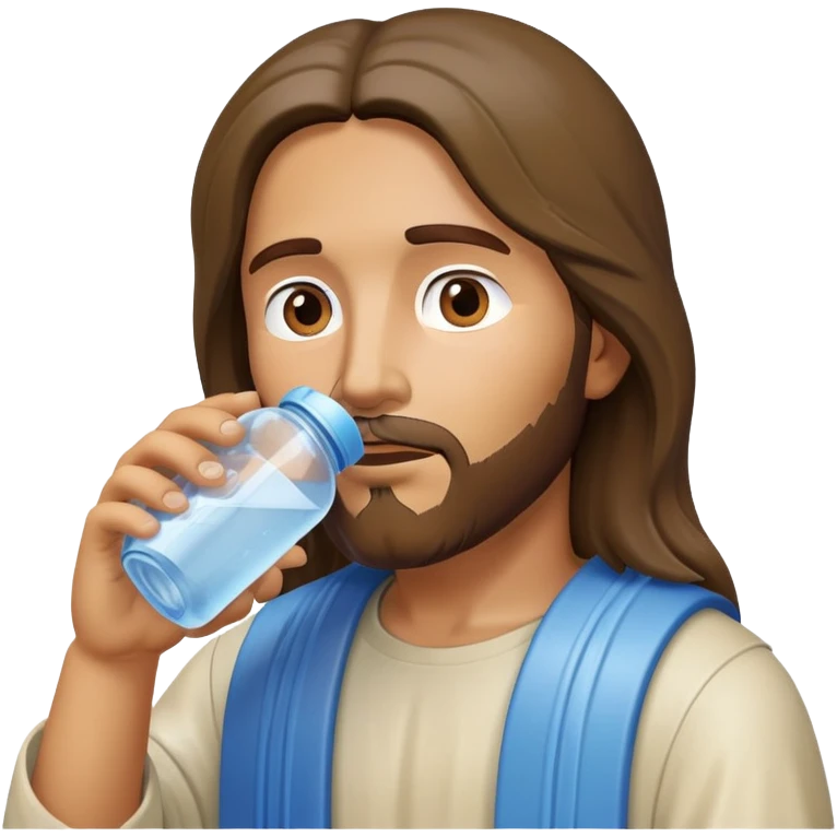Jesus drinking from a plastic water bottle emoji