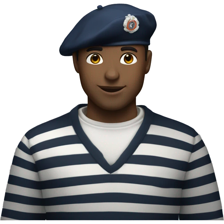 french man wearing a black beret and a classic marinière (striped) shirt with white and navy blue stripes. emoji