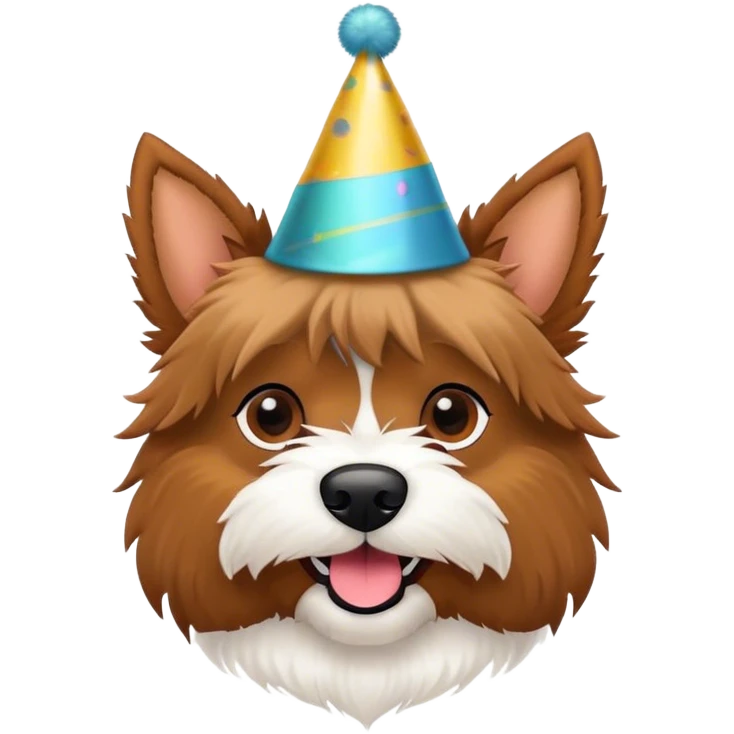 black and brown terrier with pointy ears and party hat emoji