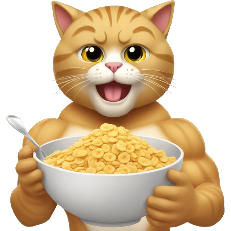 Bodybuilder cat eating cereal emoji
