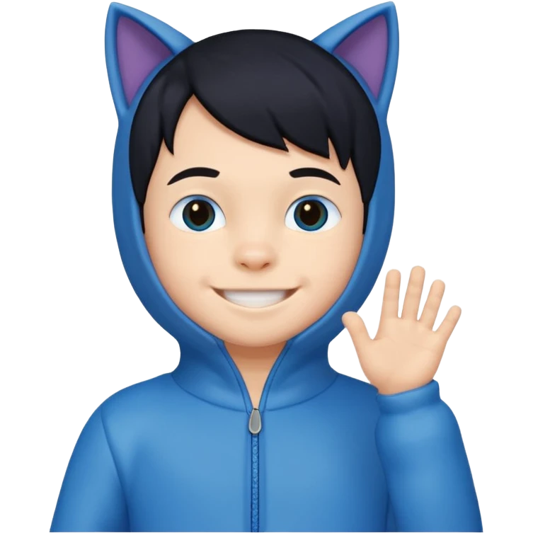little kid boy with blue cat suit. black hair emoji