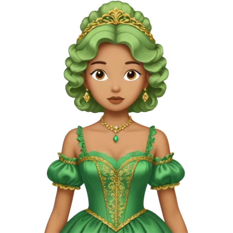 model wearing a green rococo gown emoji