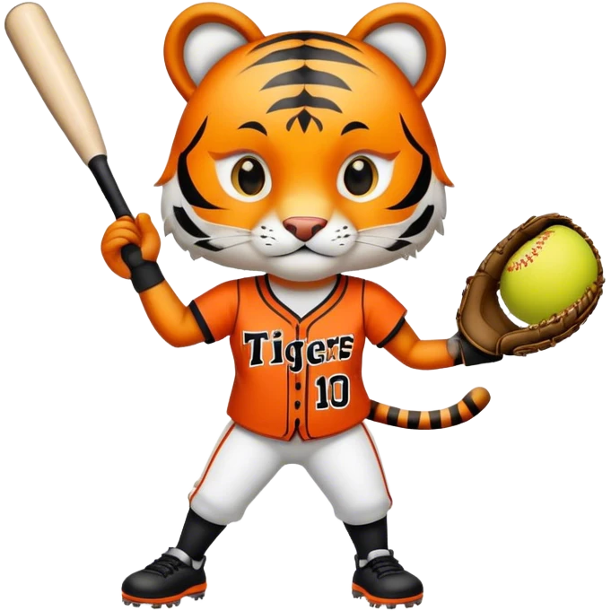 Tiger playing softball orange and black kit emoji