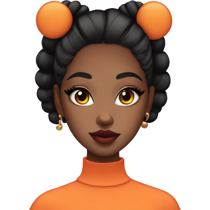 Girl with space buns black hair, cat eye, pink hot eye shadow and bold orange lips emoji