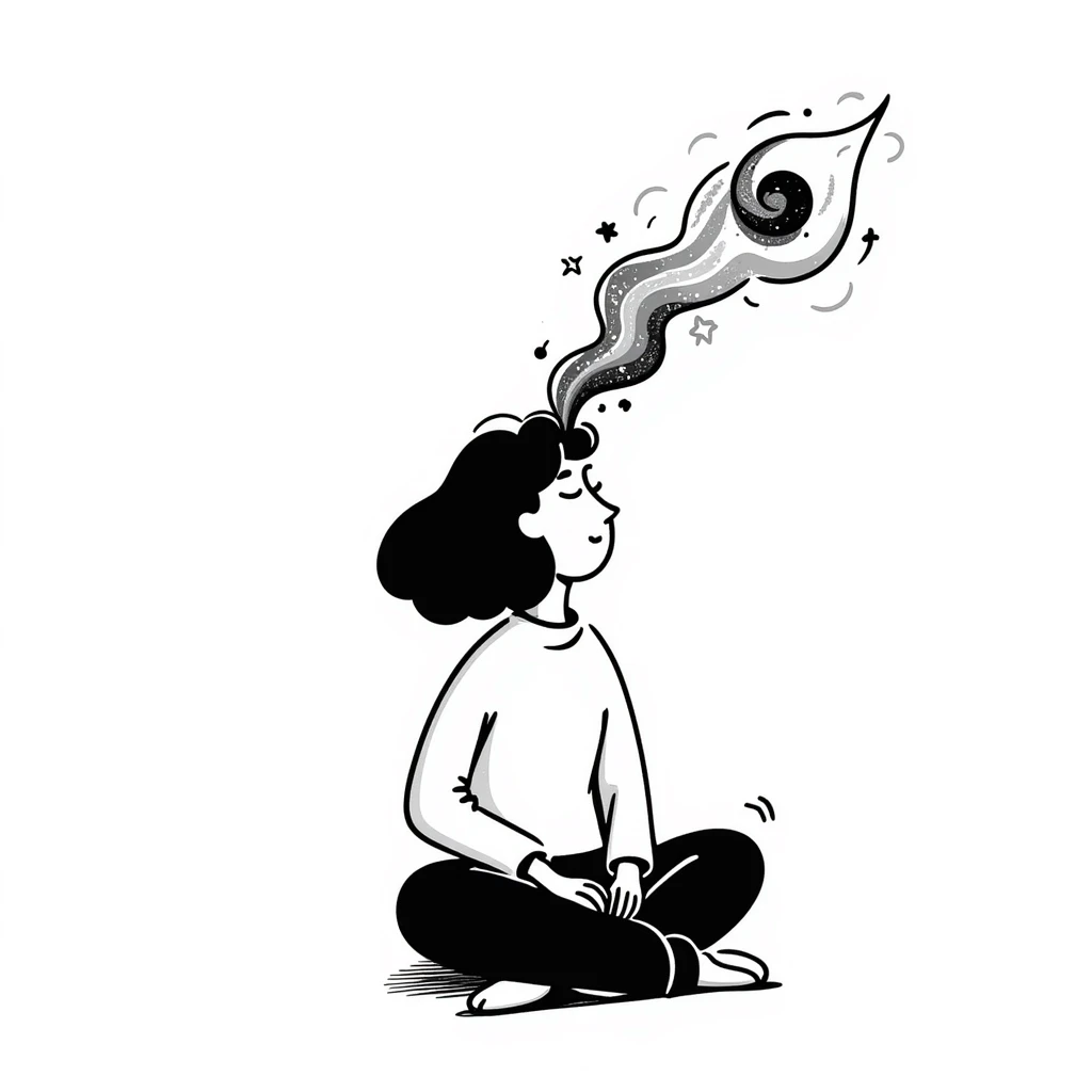 Person meditating with their spirit rising and merging with cosmic energy, spiritual ascension emoji