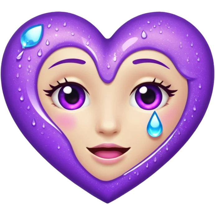 Sideways Glittery purple heart, tears of laughter  emoji